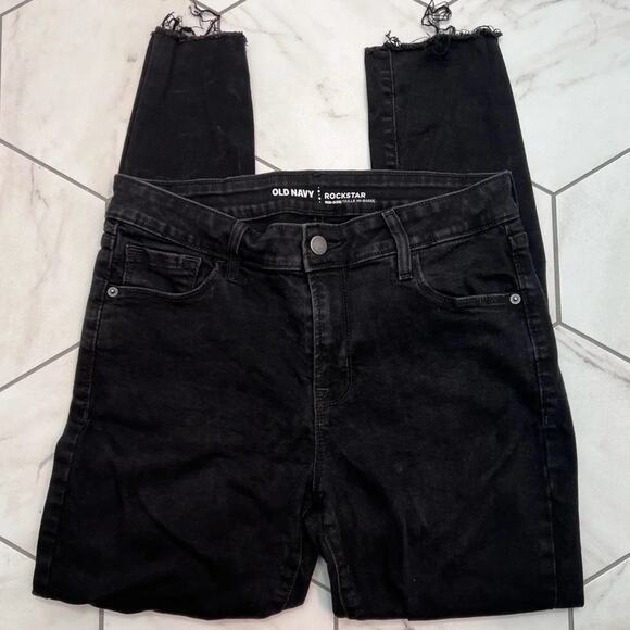 Old Navy Mid-rise Distressed Black Rockstar Jeans Size 10 - Picture 1 of 8